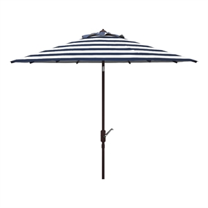 Safavieh Iris Fashion Line 11Ft Round Metal  Crank Umbrella  in Navy / White