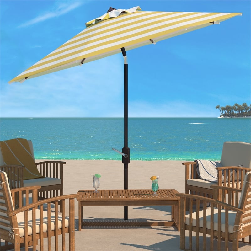 Safavieh Iris Fashion Line 11Ft Round Metal Crank Umbrella  in Orange / White
