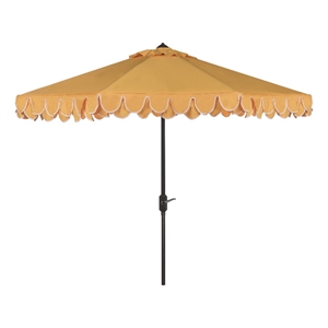 Safavieh Elegant Valance 11Ft Round Metal and Fabric Crank Umbrella in Yellow