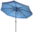 Safavieh Elegant Valance 11Ft Round Metal Crank Umbrella in Baby Blue / White