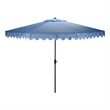 Safavieh Elegant Valance 11Ft Round Metal Crank Umbrella in Baby Blue / White