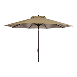 Safavieh Athens 11Ft Round Metal and Fabric Crank Umbrella in Beige / White