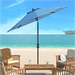 Safavieh Athens 11Ft Round Metal and Fabric Crank Umbrella in Baby Blue / White
