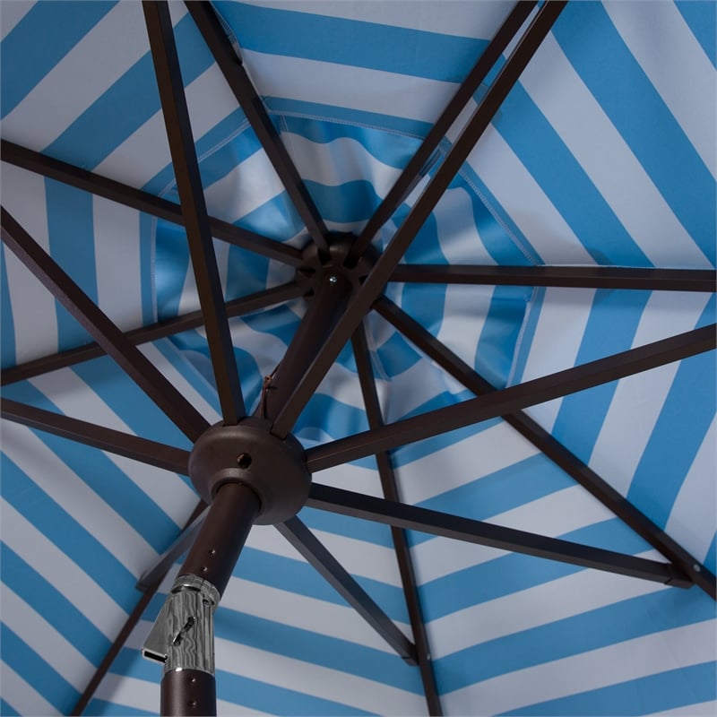Safavieh Athens 11Ft Round Metal and Fabric Crank Umbrella in Baby Blue / White
