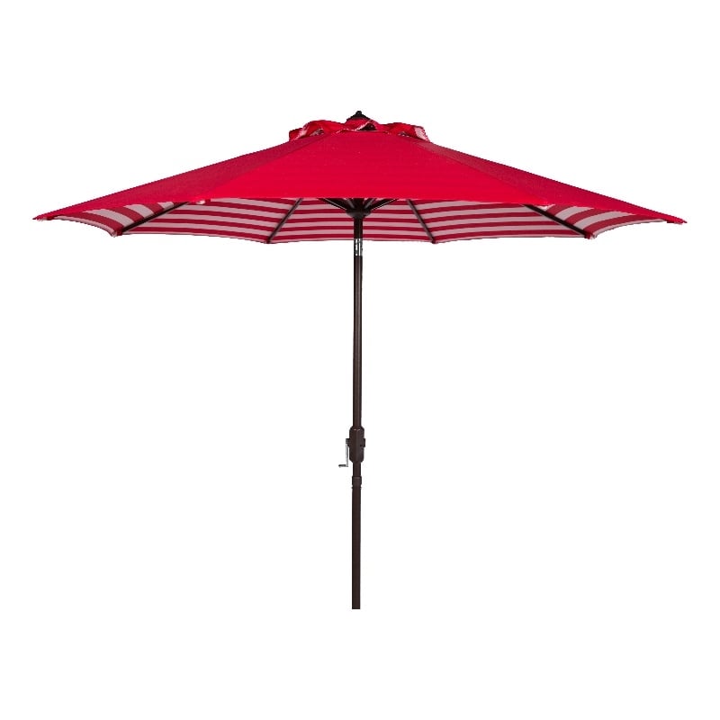 Safavieh Athens 11Ft Round Metal and Fabric Crank Umbrella in Red