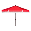 Safavieh Milan Fringe 11Ft Round Metal and Fabric Crank Umbrella in Red
