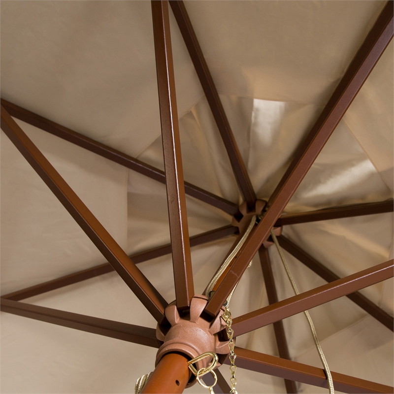 Safavieh Cannes 11Ft Round Wood Umbrella in Beige