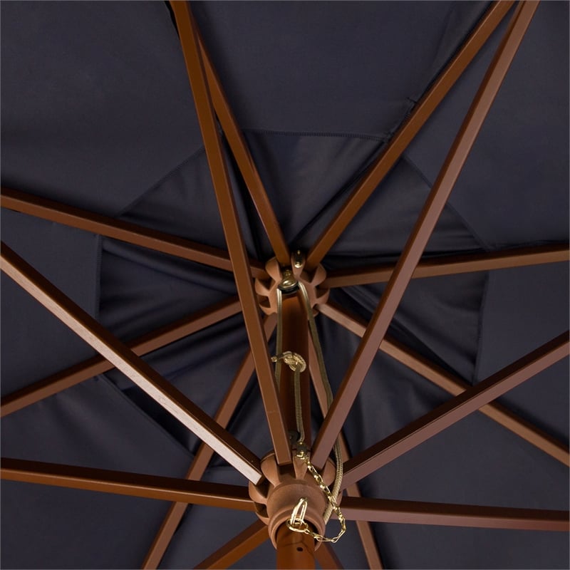 Safavieh Cannes 11Ft Round Wood Umbrella in Navy
