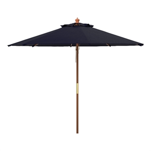 Safavieh Cannes 11Ft Round Wood Umbrella in Navy