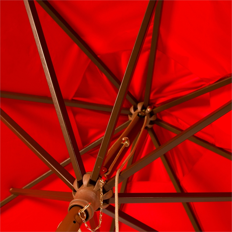 Safavieh Cannes 11Ft Round Wood Umbrella in Red