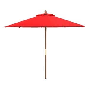 Safavieh Cannes 11Ft Round Wood Umbrella in Red