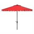Safavieh Venice 11Ft Round Metal and Fabric Crank Umbrella in Red