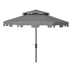 Safavieh Zimmerman 9Ft Double Top Metal and Fabric Market Umbrella in Gray/White