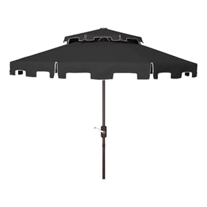 Safavieh Zimmerman 9Ft Double Top Metal and Fabric Market Umbrella inBlack/White