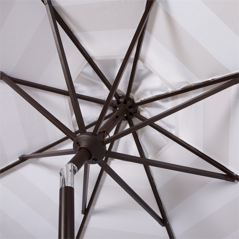 Safavieh Vienna 11Ft Round Metal and Fabric Crank Umbrella in Beige / White
