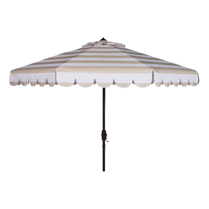 Safavieh Vienna 11Ft Round Metal and Fabric Crank Umbrella in Beige / White