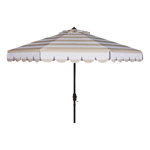 Safavieh Vienna 11Ft Round Metal and Fabric Crank Umbrella in Beige / White