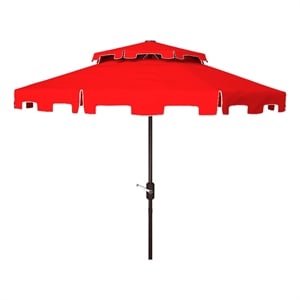 Safavieh Zimmerman 9Ft Double Top  Metal and Fabric Market Umbrella in Red/White