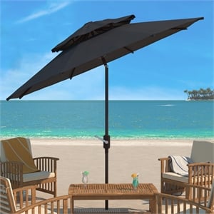 Safavieh Lorenia  9Ft Double Top Metal and Fabric Market Umbrella in Navy