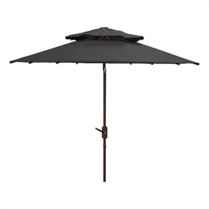 Safavieh Lorenia  9Ft Double Top Metal and Fabric Market Umbrella in Black