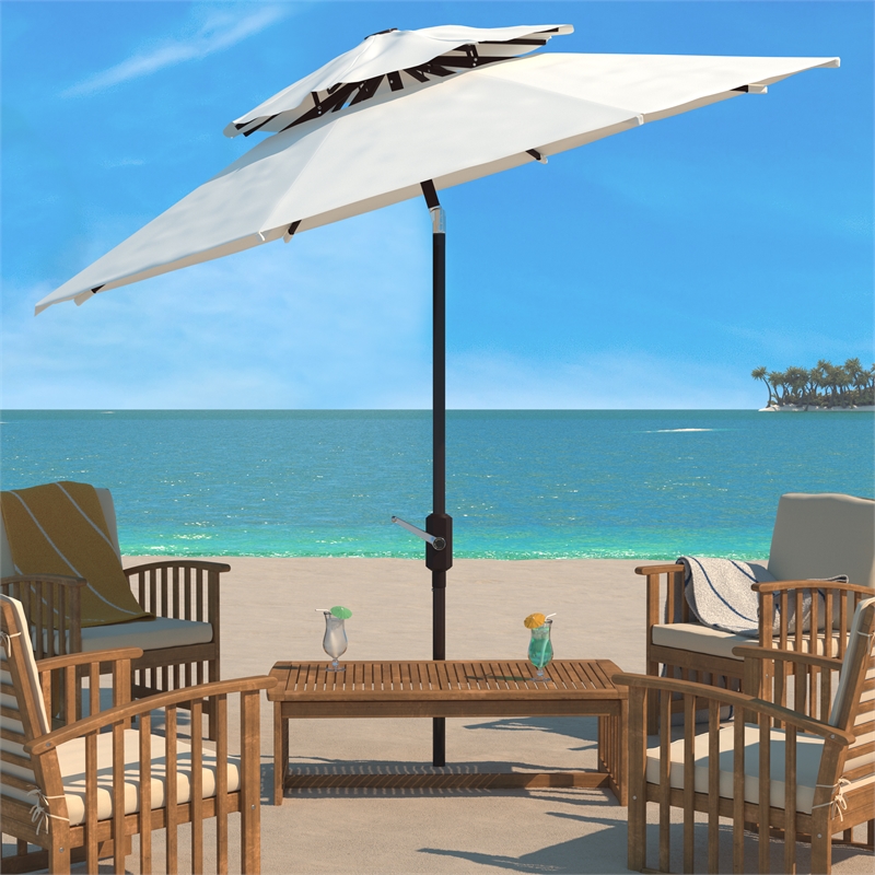 Safavieh Lorenia  9Ft Double Top Metal and Fabric Market Umbrella in White