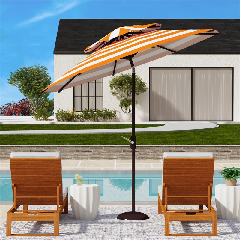Safavieh Iris Fashion Line 9Ft Double Top Metal Crank Umbrella in Orange / White