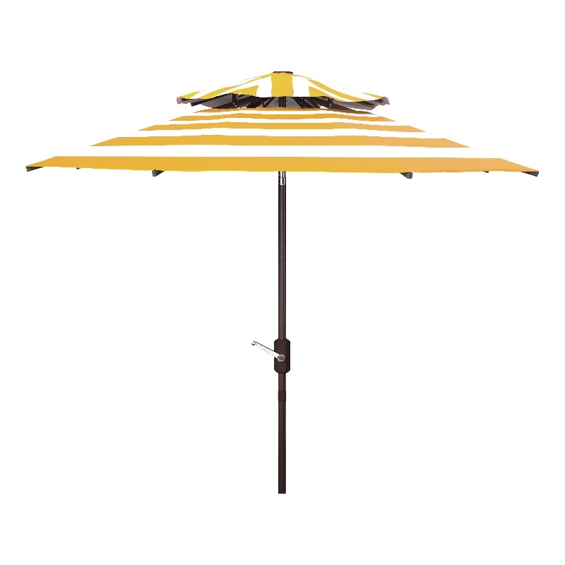 Safavieh Iris 9 Ft Doubletop Metal and Fabric Crank Umbrella  in Yellow