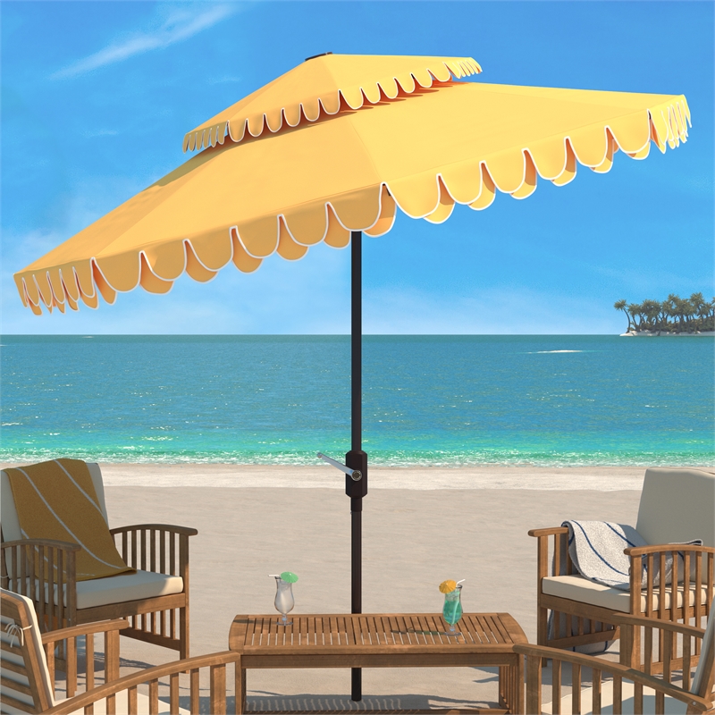 Safavieh Elegant Valance 9Ft Double Top Metal and Fabric Umbrella in Yellow