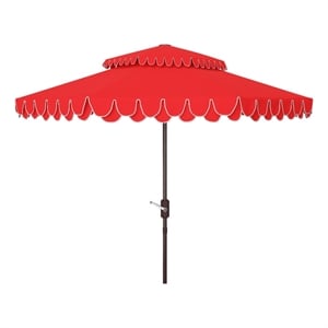 Safavieh Elegant Valance 9Ft Double Top Metal and Fabric Umbrella in Red