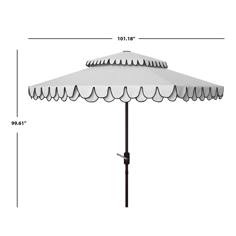 Safavieh Elegant Valance 9Ft Double Top Metal and Fabric Umbrella in Ivory/Black