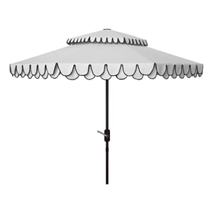 Safavieh Elegant Valance 9Ft Double Top Metal and Fabric Umbrella in Ivory/Black
