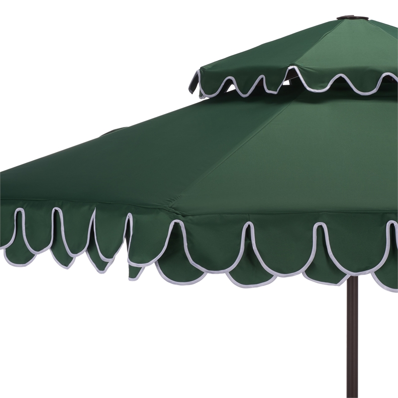 Safavieh Elegant Valance 9Ft Double Top Aluminum Umbrella in Green / White