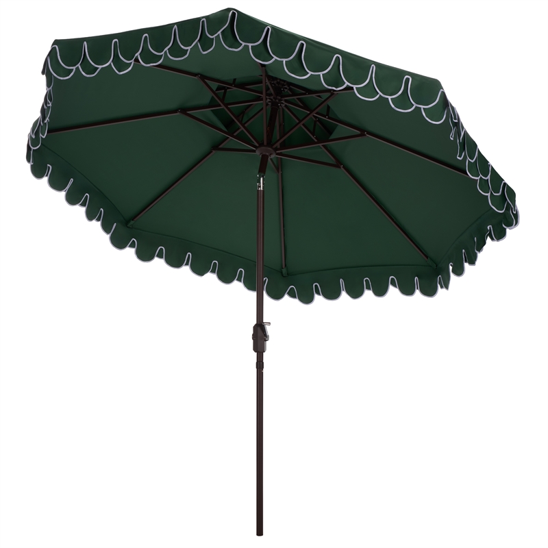 Safavieh Elegant Valance 9Ft Double Top Aluminum Umbrella in Green / White