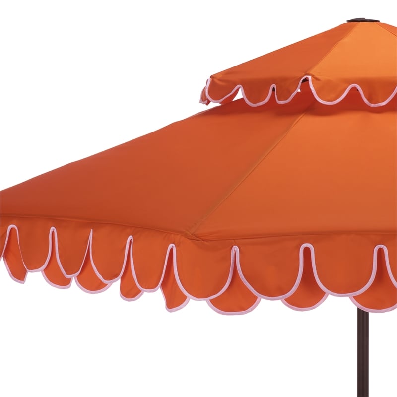Safavieh Elegant Valance 9Ft Double Top Metal and Fabric Umbrella inOrange/White
