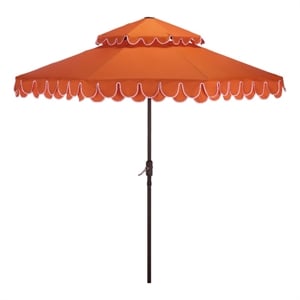 Safavieh Elegant Valance 9Ft Double Top Metal and Fabric Umbrella inOrange/White
