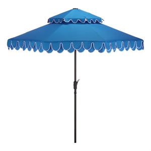 Safavieh Elegant Valance 9Ft Double Top Aluminum Umbrella in  Blue /White