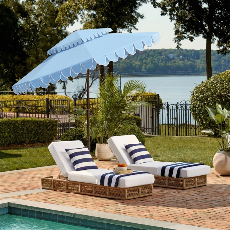 Safavieh Elegant Valance 9Ft Double Top Metal Umbrella in Baby Blue / White