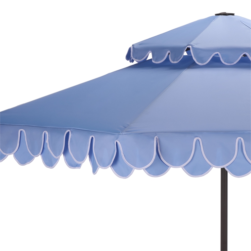 Safavieh Elegant Valance 9Ft Double Top Metal Umbrella in Baby Blue / White