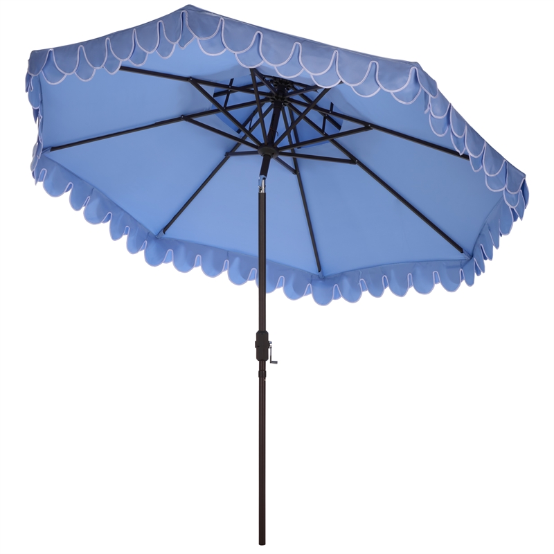 Safavieh Elegant Valance 9Ft Double Top Metal Umbrella in Baby Blue / White