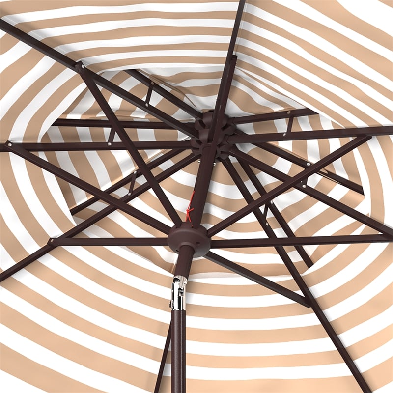 Safavieh Athens 9Ft Double Top Metal and Fabric Crank Umbrella in Beige / White