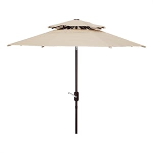 Safavieh Athens 9Ft Double Top Metal and Fabric Crank Umbrella in Beige / White