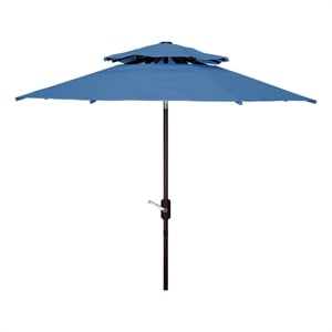 Safavieh Athens 9Ft Double Top Metal and Fabric Crank Umbrella inBaby Blue/White
