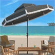 Safavieh Milan Fringe 9Ft Double Top Metal and Fabric Crank Umbrella in Gray