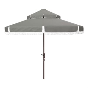 Safavieh Milan Fringe 9Ft Double Top Metal and Fabric Crank Umbrella in Gray