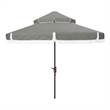 Safavieh Milan Fringe 9Ft Double Top Metal and Fabric Crank Umbrella in Gray