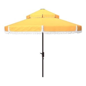 Safavieh Milan Fringe 9Ft Double Top Metal and Fabric Crank Umbrella in Yellow