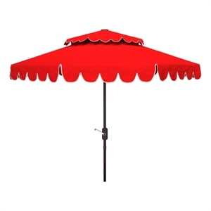 Safavieh Venice 9Ft Round Double Top Metal and Fabric Crank Umbrella in Red