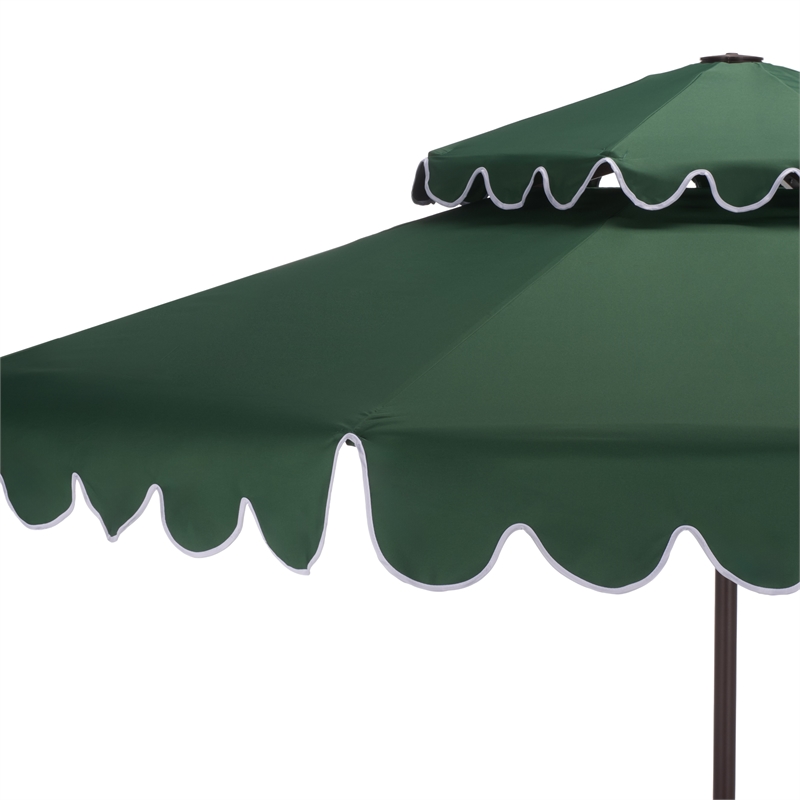 Safavieh Venice 9Ft Double Top Aluminum Crank Umbrella in Green / White