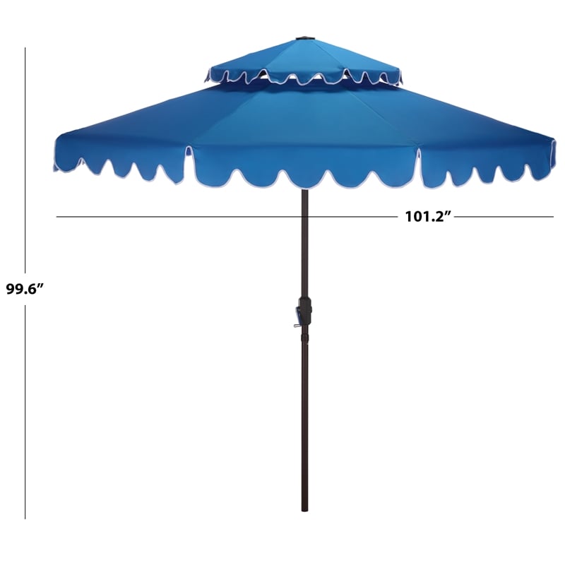 Safavieh Venice 9Ft Double Top Aluminum Crank Umbrella in Blue / White