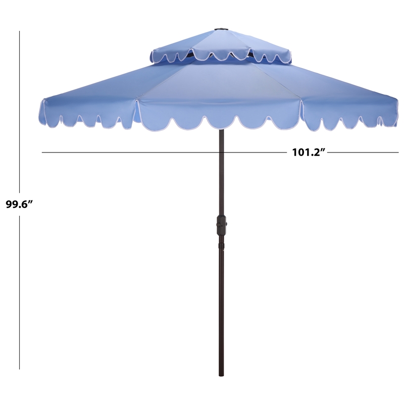 Safavieh Venice 9Ft Double Top Aluminum Crank Umbrella in Baby Blue / White